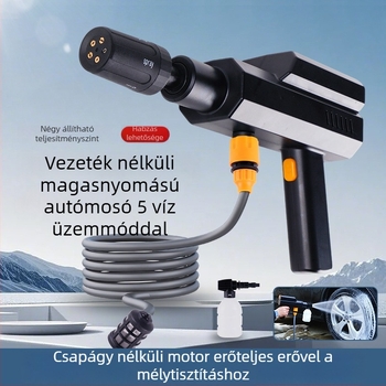 Hordozható, vezeték nélküli magasnyomású autómosó pisztoly, lítium akkumulátorral, 12V, 4 L/perc, 1,7 MPa, 5000 RPM (12V | Lítium Akkumulátor | 4 L/perc | 1,7 MPa | 5000 RPM)