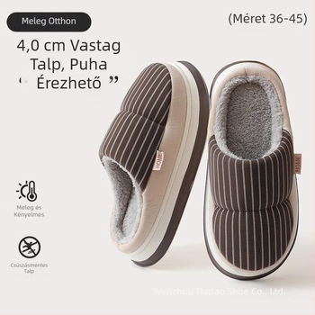 Papucs mesterséges plüss felsővel, EVA talppal, csíkos mintázat, talp vastagsága 0–3 cm, sík talp