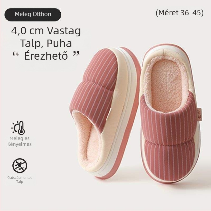 Papucs mesterséges plüss felsővel, EVA talppal, csíkos mintázat, talp vastagsága 0–3 cm, sík talp