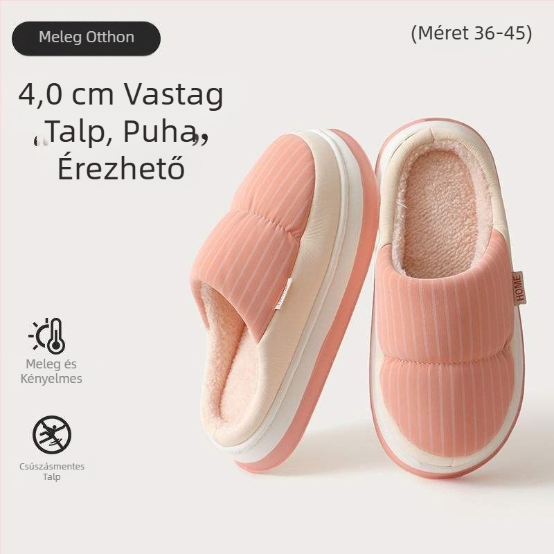 Papucs mesterséges plüss felsővel, EVA talppal, csíkos mintázat, talp vastagsága 0–3 cm, sík talp