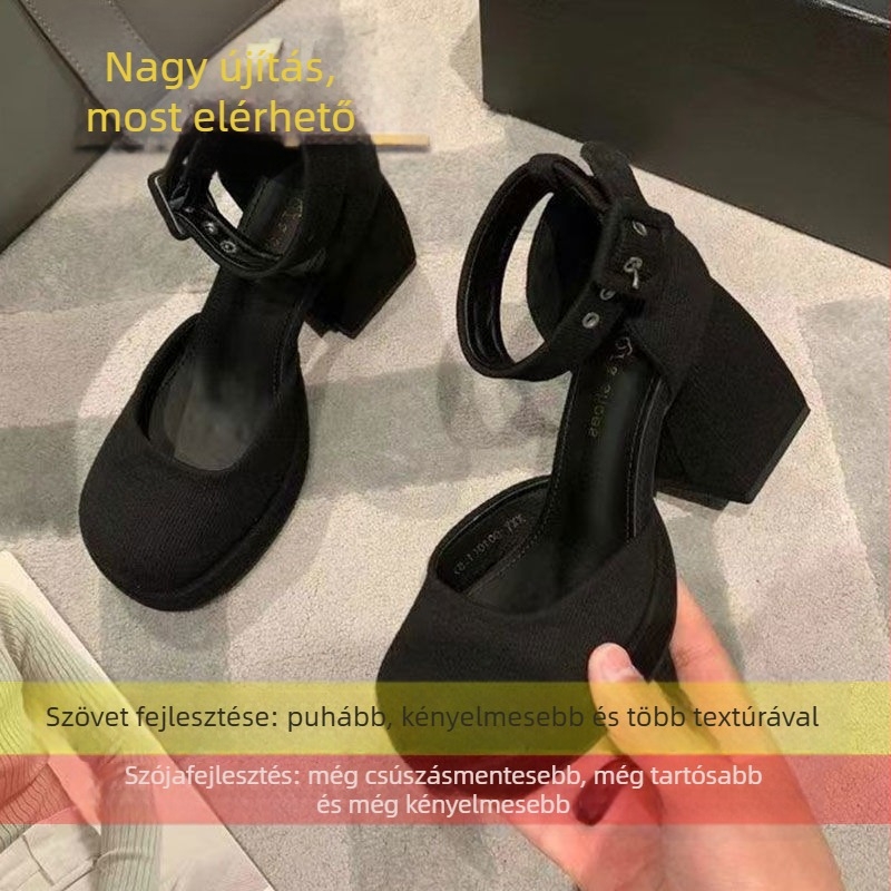 Mary Jane platform szandálok, vastag sarok, kerek orr, csattal záródó