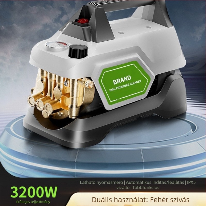 Jiepusen AMG nyomásálló autómosó háztartási magasnyomású tisztító, hordozható kézi, rézmagos motor, 1800 W névleges / 3200 W csúcs, 220 V, 100 bar, 12 L/min