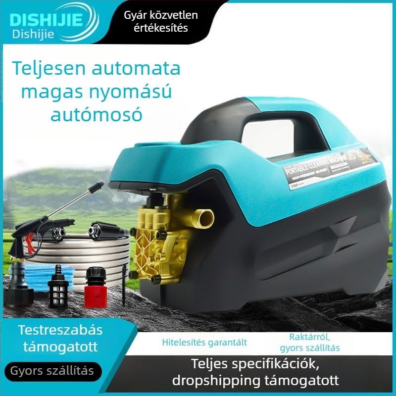 Háztartási nagynyomású autómosó, 3 kW, 220 V, 7 m tömlő, öblítő ecsettel