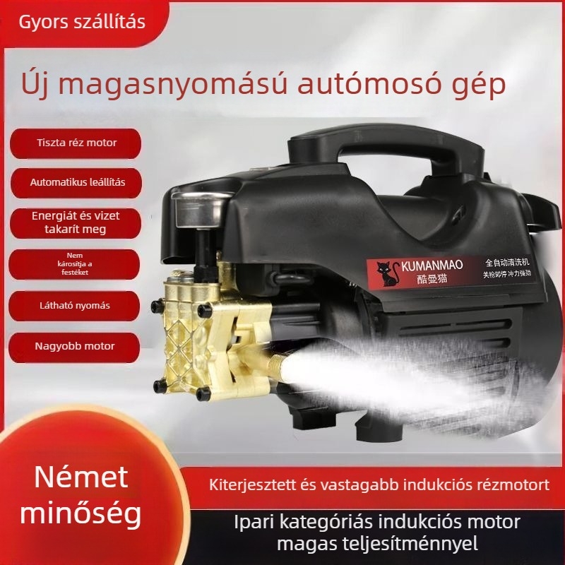 Hordozható magasnyomású autómosó készülék, brushless motor, tiszta réz, 220V, legfeljebb 10 MPa, bemeneti teljesítmény ≤10 kW