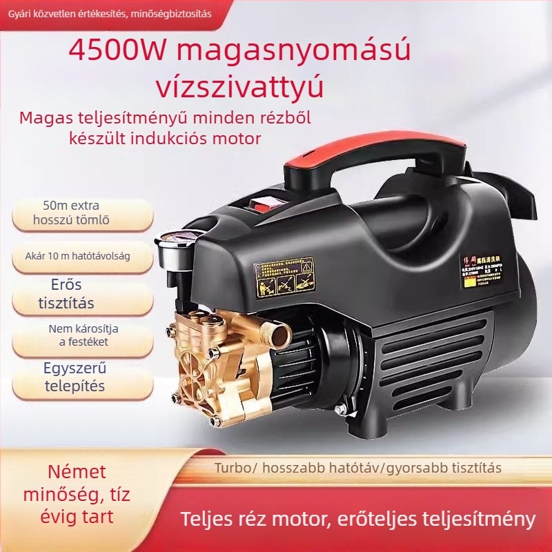Hordozható magasnyomású autómosó készülék, brushless motor, tiszta réz, 220V, legfeljebb 10 MPa, bemeneti teljesítmény ≤10 kW