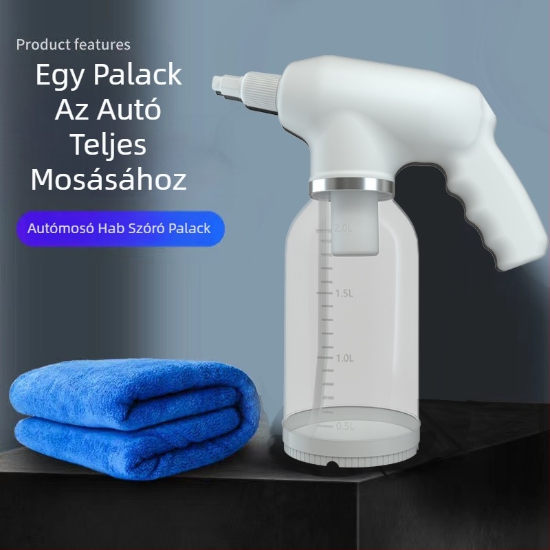Elektromos habspray palack autómosáshoz, hordozható, vezeték nélküli, 12V, 18W, 2000 ml, 600 g, PC+ABS