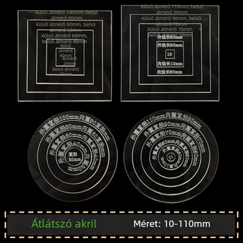 Sashiko hímzés sablon kerek és négyzet alakú pohár alátétekhez; akril vonalzó; patchwork jelölő eszköz; Nagymama kertjének illusztrációja