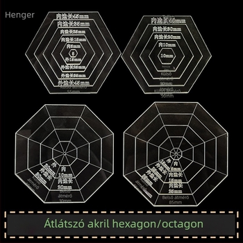 Sashiko hímzés sablon kerek és négyzet alakú pohár alátétekhez; akril vonalzó; patchwork jelölő eszköz; Nagymama kertjének illusztrációja