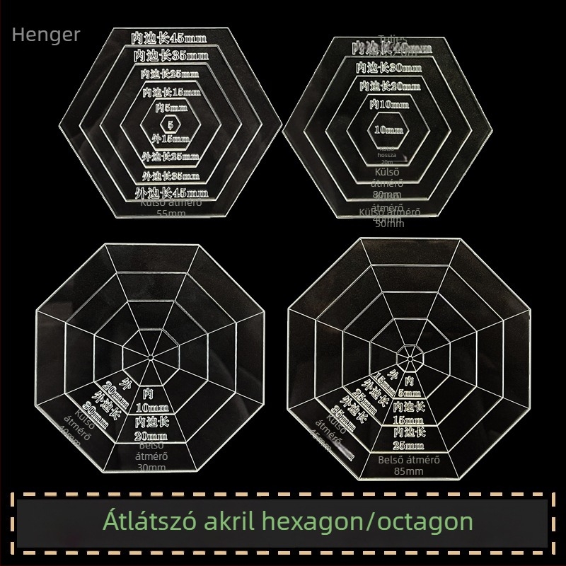 Sashiko hímzés sablon kerek és négyzet alakú pohár alátétekhez; akril vonalzó; patchwork jelölő eszköz; Nagymama kertjének illusztrációja