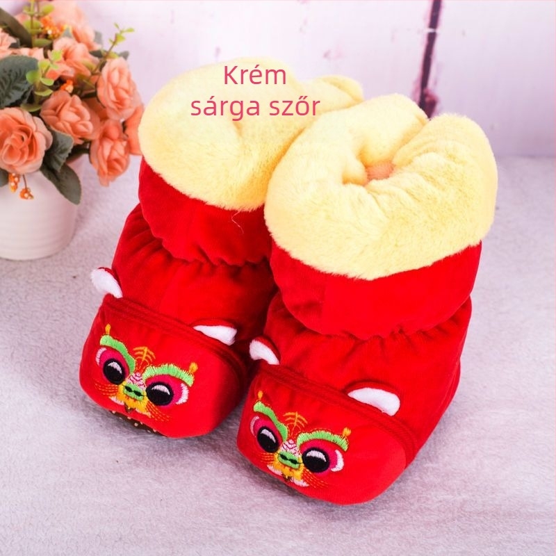 Pamut baba magas cipők fleece bélésével téli meleghez, 12–36 hónapos korosztálynak, cartoon mintával, meleg és támogató