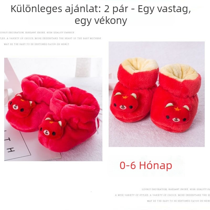 Pamut baba magas cipők fleece bélésével téli meleghez, 12–36 hónapos korosztálynak, cartoon mintával, meleg és támogató