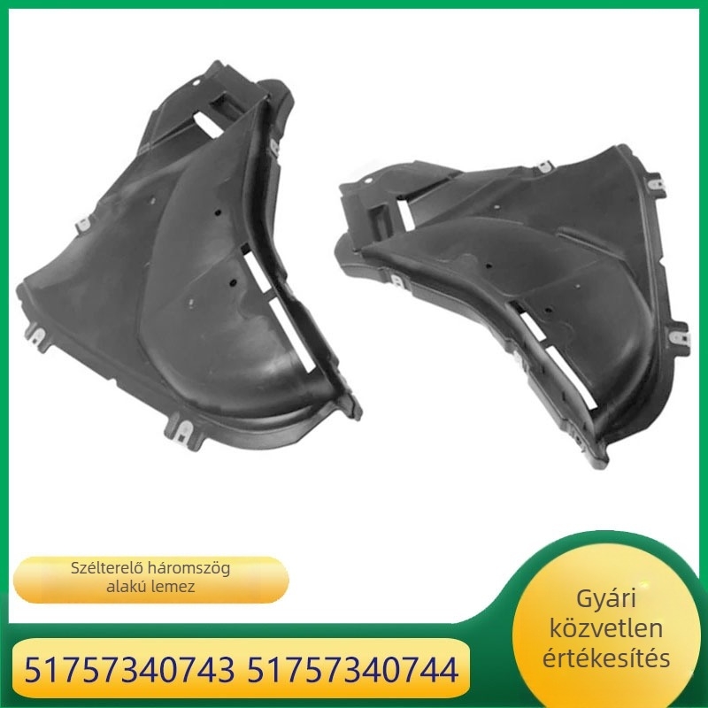 BMW 5-ös sorozat első sárvédő belső burkolatának háromszög alakú műanyag panelje, termékszámok 51757340743 és 51757340744