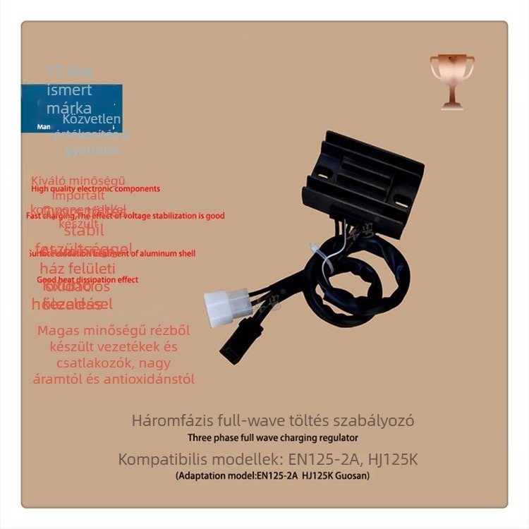 Motorkerékpár-rektifikátor-regulátor töltőhosszabbító kábellel – 12V, 500W, EN125-2A, kompatibilis Suzuki
