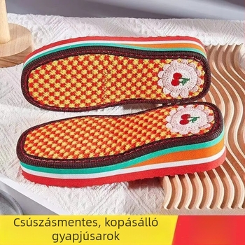 Kézzel készített magassarkú papucs, hímzett talppal, kopásálló és csúszásmentes, szövött kialakítás, vastag gyapjú sarkú, téli stílus.