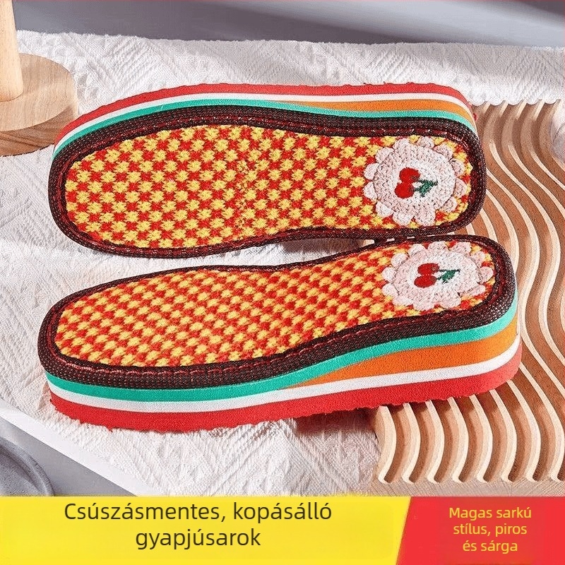 Kézzel készített magassarkú papucs, hímzett talppal, kopásálló és csúszásmentes, szövött kialakítás, vastag gyapjú sarkú, téli stílus.