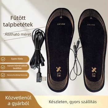 USB-s fűtésű talpbetétek vágásra szabható dizájnnal; velúr felső rész, EVA talp, uniszex, otthoni használatra