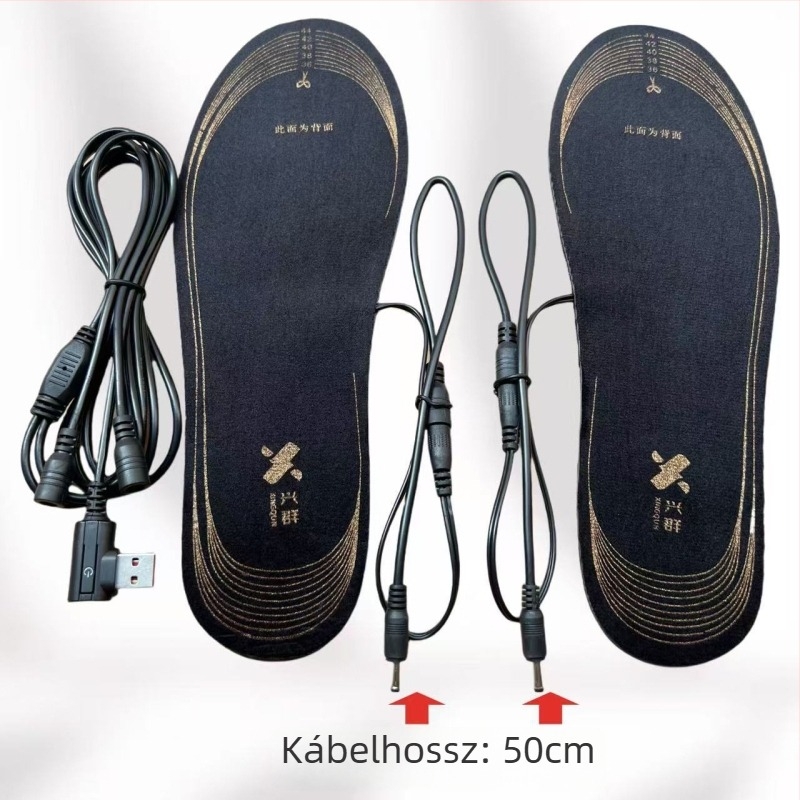 USB-s fűtésű talpbetétek vágásra szabható dizájnnal; velúr felső rész, EVA talp, uniszex, otthoni használatra