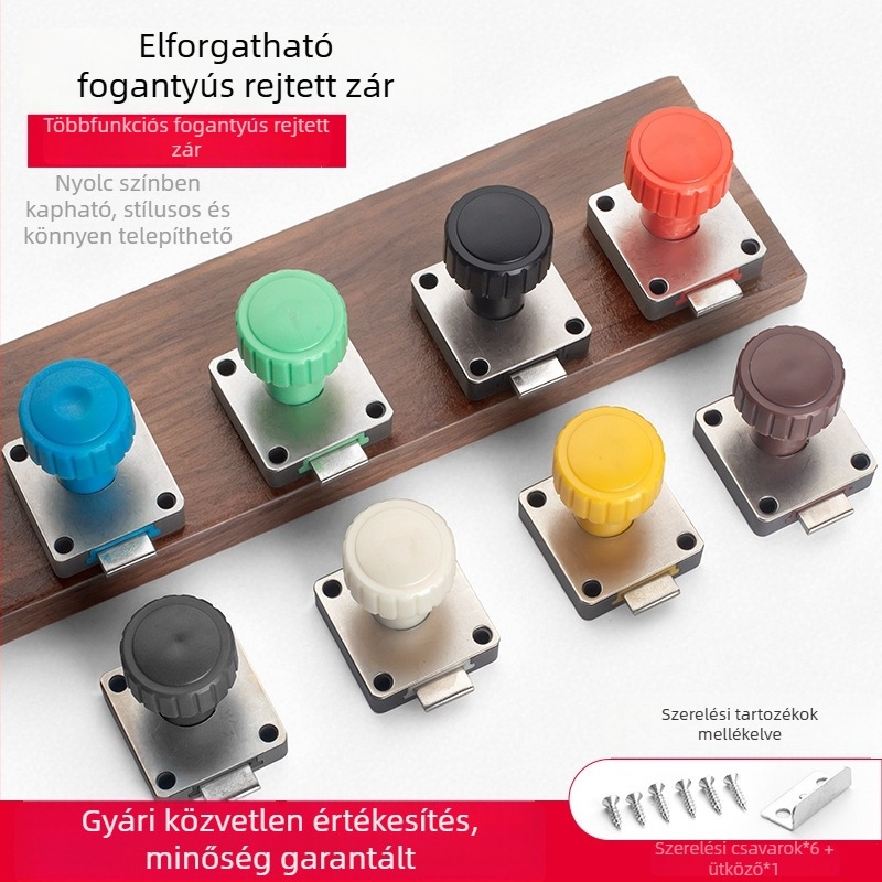 Gyerekbiztonsági fiókzár, forgó kilinccsel a feloldáshoz, egyszerű íróasztal- és szekrényzár, rejtett éjjeliszekrény-zár, mechanikus