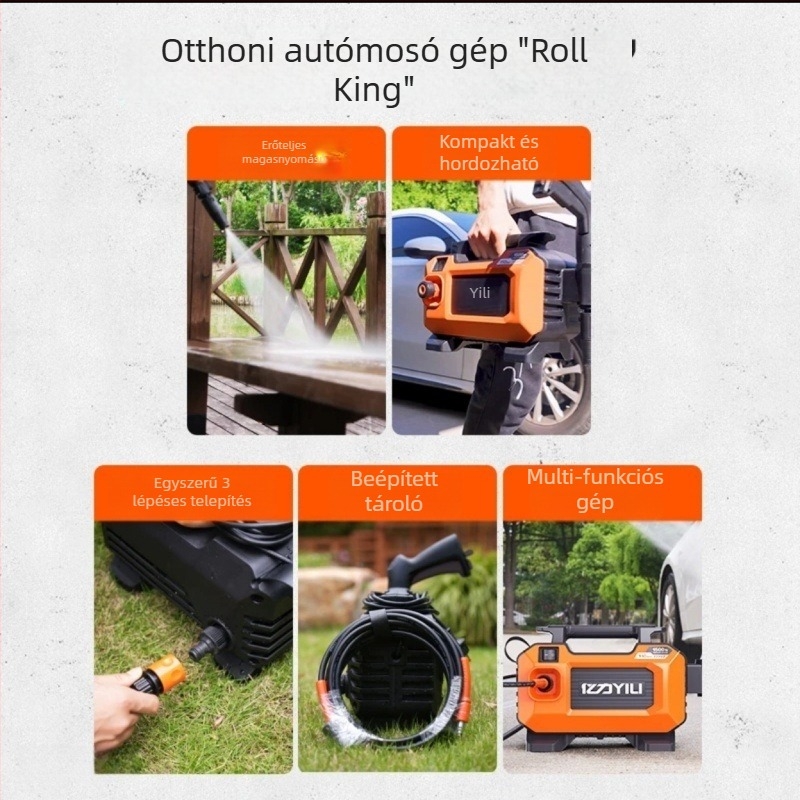 Családi hordozható autómosó magas nyomással, 1500W, 220V, 110 bar, 7 L/min, 3,5 kg