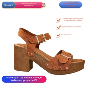 Női pántos szandál csattal, platformmal, középmagas sarkú 3–6 cm, felsőrész juh velúr, belső PU + gumitalp