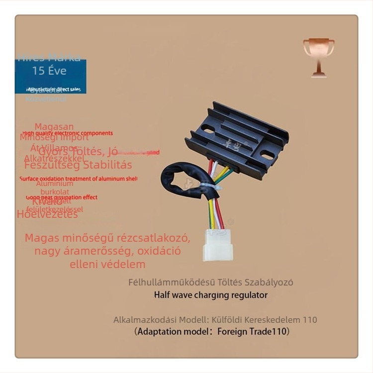 Motorkerékpárhoz való feszültségszabályozó és egyenirányító, modell 110, 12V, 500W, 4 vezeték