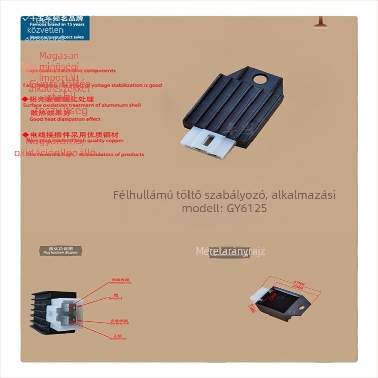 WY125 motorkerékpár feszültségszabályozó – 12V, GY6125 félhullámú egyenirányító és szabályozó, Honda-kompatibilis