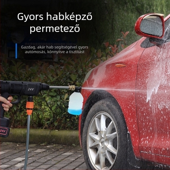 Hordozható vezeték nélküli autómosó pisztoly, 12V-os lítiumakkumulátorral, 150W, 0,8 MPa, tömlő 5–10 m