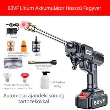 Vezeték nélküli magasnyomású autómosó pisztoly, 21V lítium modell, elektromos meghajtás, alkalmas mosására, növények permetezésére és háztartási tisztításra, nyomás 2,5–25 MPa