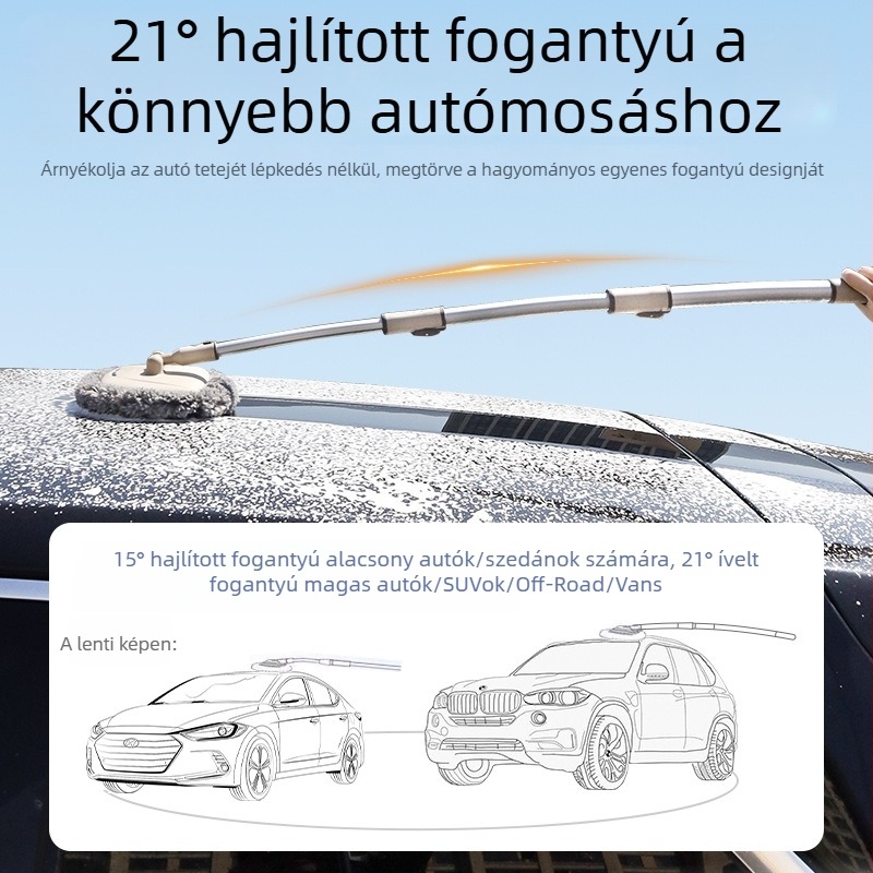 Autómosó kefé teleszkópos hosszú nyéllel — PP anyag, hordozható, magáncímke testreszabható