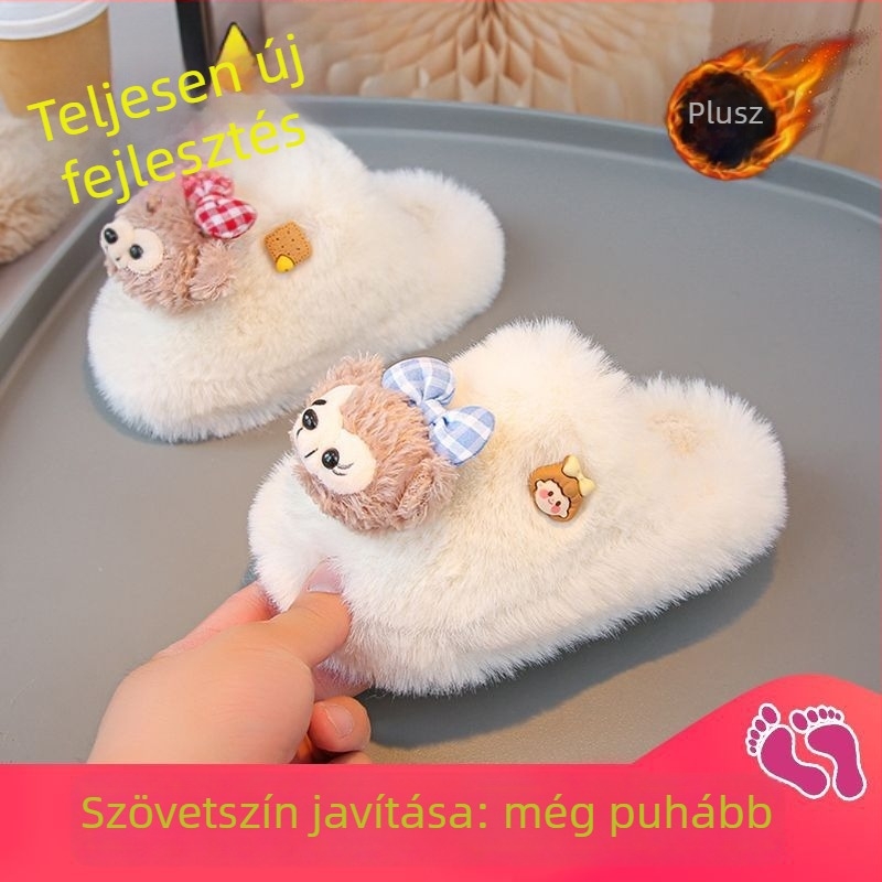 Lányoknak szánt pamut felsőrésszel készült papucs, gumitalppal, rajzfilm mintával, koreai stílusban (1–3 év)