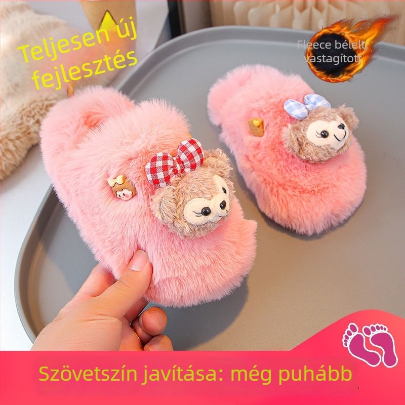 Lányoknak szánt pamut felsőrésszel készült papucs, gumitalppal, rajzfilm mintával, koreai stílusban (1–3 év)