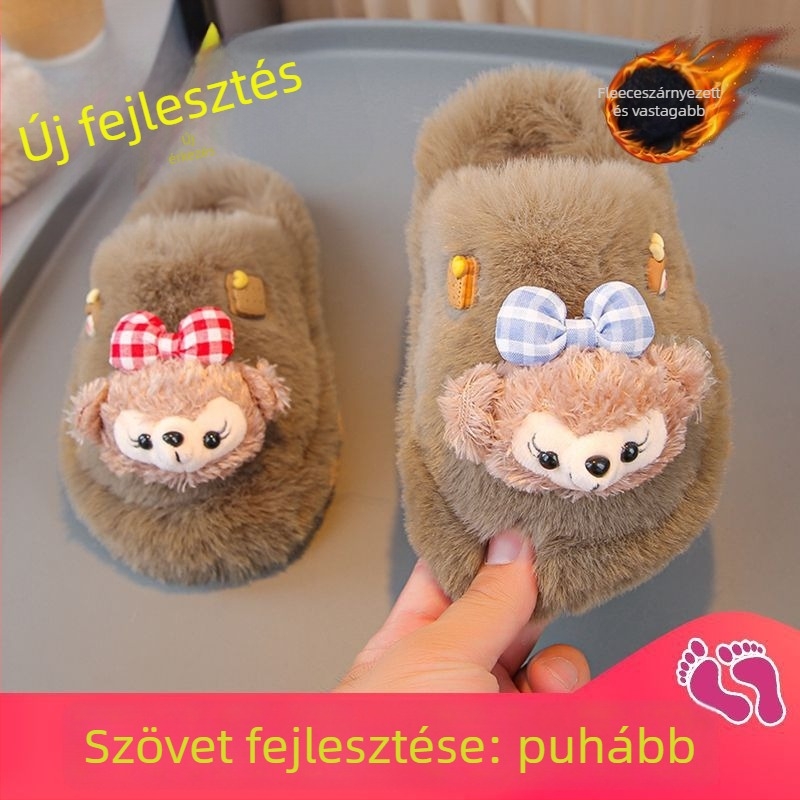 Lányoknak szánt pamut felsőrésszel készült papucs, gumitalppal, rajzfilm mintával, koreai stílusban (1–3 év)