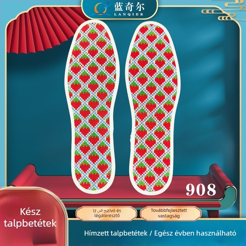 Keresztöltéssel hímzett cipőbetét, teljes hímzés, pamut, megvastított, nedvszívó és lélegző