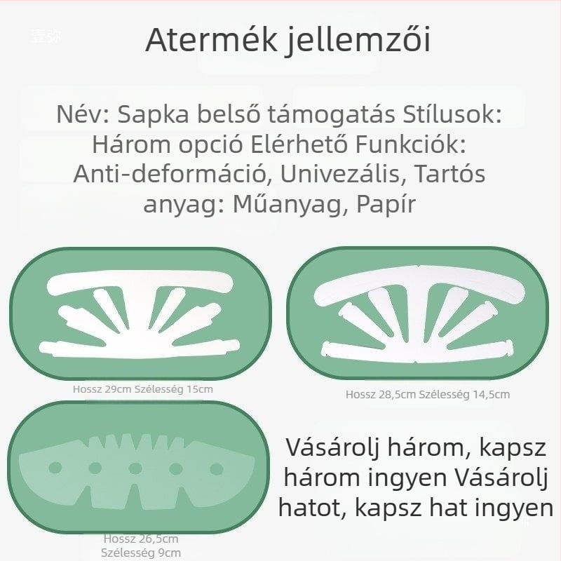 Baseball sapka belső támasz – papíralapú anyag, hajtogatható bélés, bélés-töltet, deformáció elleni