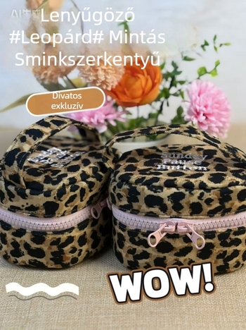 Női kozmetikai táska leopárd mintával, nylon anyag, nagy kapacitás, vízálló, multifunkcionális, cipzár