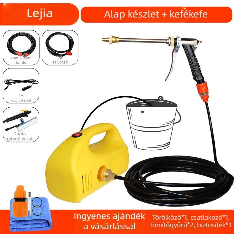 Vezeték nélküli autóba szerelhető nagy nyomású hordozható mosó, rézfejű, lítiumakkumulátoros, cigarettagyújtóval táplált, 4-8 L/min áramlás, Shiao