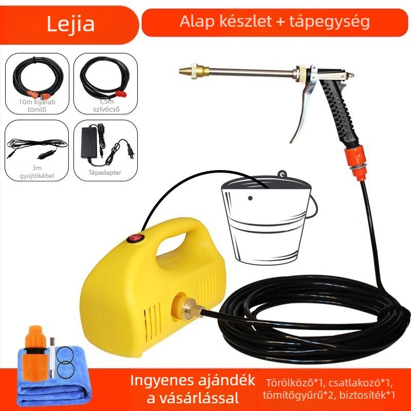 Vezeték nélküli autóba szerelhető nagy nyomású hordozható mosó, rézfejű, lítiumakkumulátoros, cigarettagyújtóval táplált, 4-8 L/min áramlás, Shiao