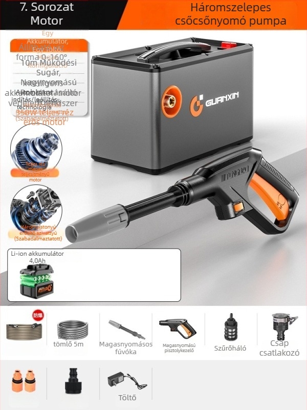 Vezeték nélküli hordozható autómosó készülék Li-ion akkumulátorral, modell maxs - 550 W, 20V/36V, maximális nyomás 35 bar, max áramlás 4.0 L/perc