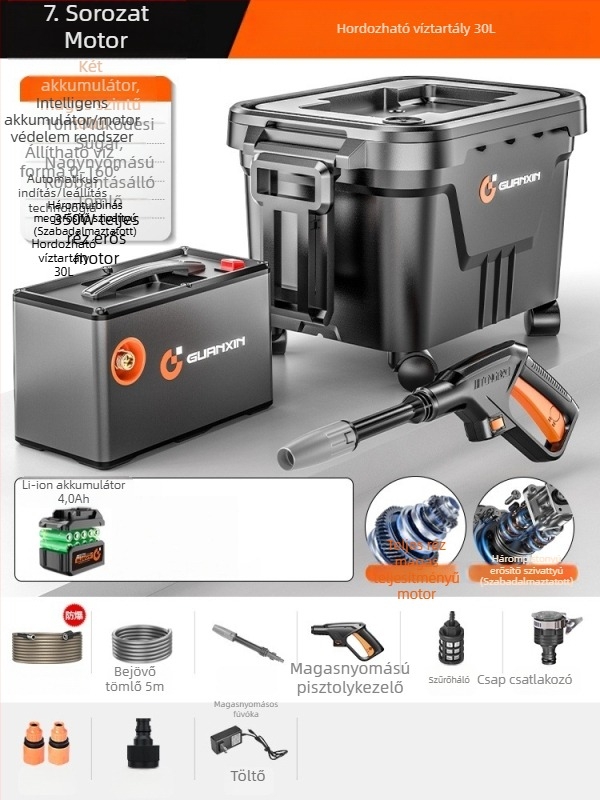 Vezeték nélküli hordozható autómosó készülék Li-ion akkumulátorral, modell maxs - 550 W, 20V/36V, maximális nyomás 35 bar, max áramlás 4.0 L/perc