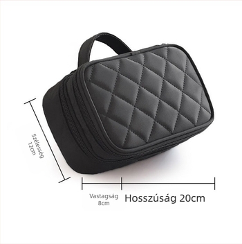 Vízálló, kétszintes kozmetikai táska geometriai rombus mintával, nylonból, hordozható