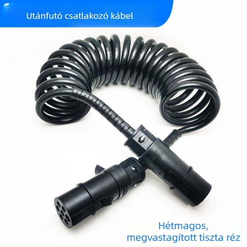 Pótkocsi 7-pontos csatlakozó aljzat spirál antifagyasztó kialakítással, hidegálló, magas visszapattanó képességű, nagy gyűrű