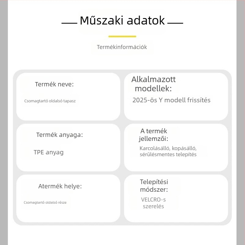 Tesla Model Y 2025 oldalsó csomagtartó védőpad - TPE, kopás- és karcolásálló, Cenfun márka, testreszabható