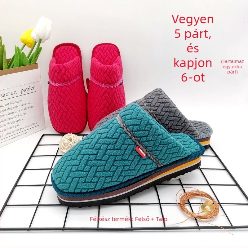 Uniszex papucs textil felsőrésszel és gumitalppal, vastagított, melegen tart, téli, tavaszi és őszi használatra