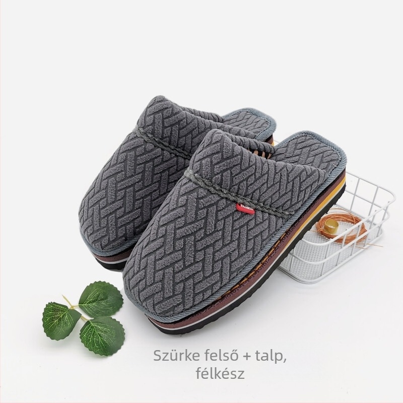 Uniszex papucs textil felsőrésszel és gumitalppal, vastagított, melegen tart, téli, tavaszi és őszi használatra