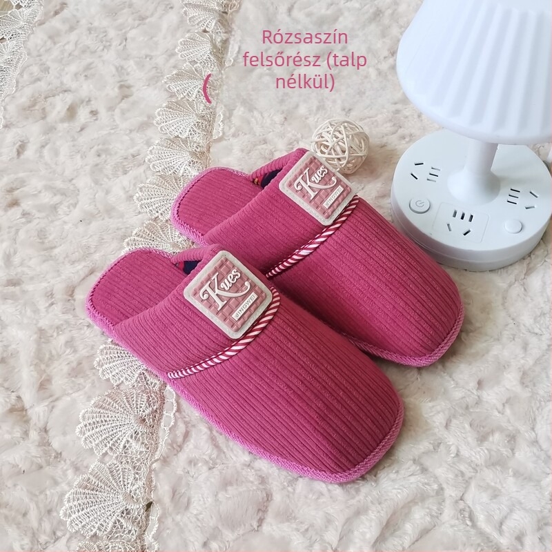 Otthoni papucs nyitott ujjal – pamut felső, vastag talp, pár számára, melegen tart, talp 3.5 cm+, irodalmi retro stílus