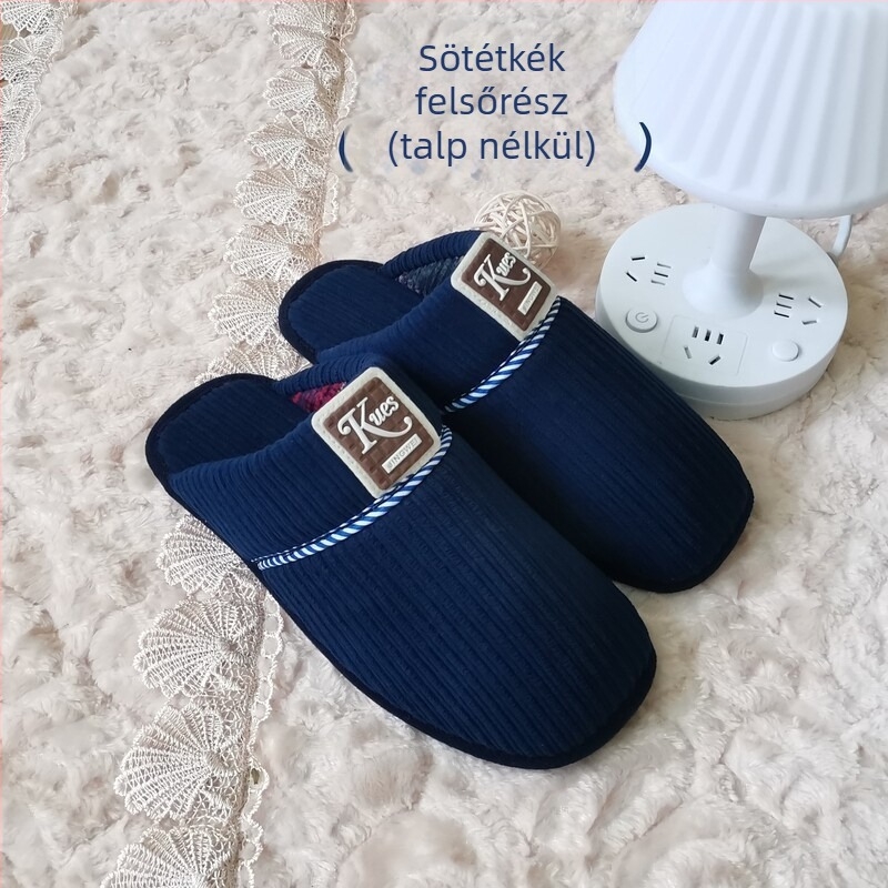 Otthoni papucs nyitott ujjal – pamut felső, vastag talp, pár számára, melegen tart, talp 3.5 cm+, irodalmi retro stílus