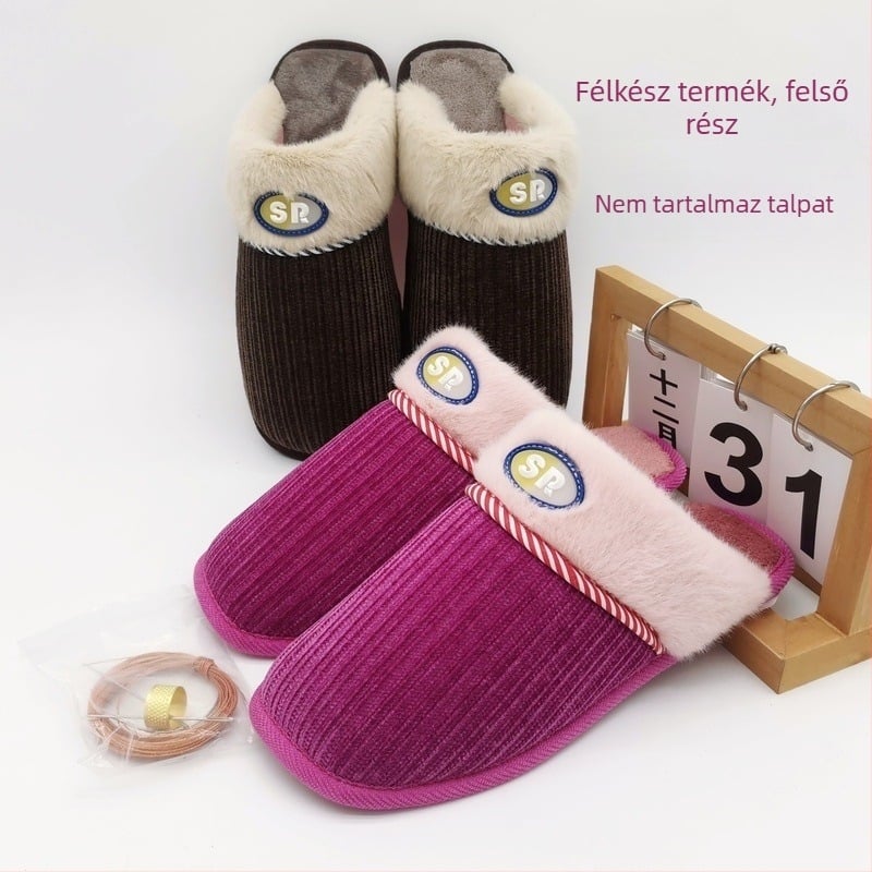 Uniszex téli vastagított pamut papucs, házi használatra, textil felsőrész, varrt talp, 1,5–3,5 cm vastag talp, melegen tart, párak számára