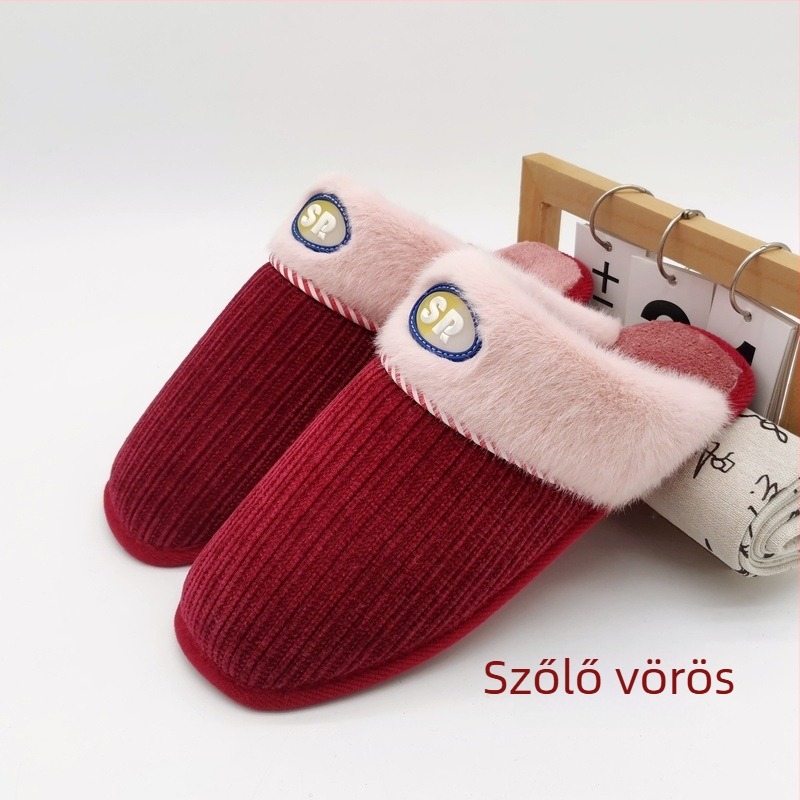 Uniszex téli vastagított pamut papucs, házi használatra, textil felsőrész, varrt talp, 1,5–3,5 cm vastag talp, melegen tart, párak számára