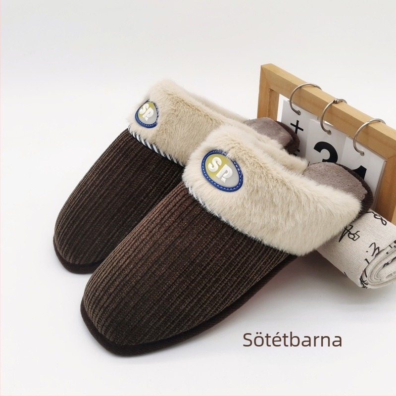Uniszex téli vastagított pamut papucs, házi használatra, textil felsőrész, varrt talp, 1,5–3,5 cm vastag talp, melegen tart, párak számára