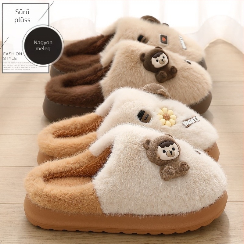 Szülő–gyerek pamut papucs Cartoon mintával, EVA talppal, csúszásmentes, könnyű és tartós